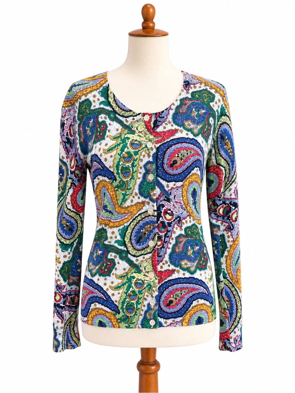 Talbots Paisley Ling Sleeve Colorful Cardigan Cotton Blend Petite Small